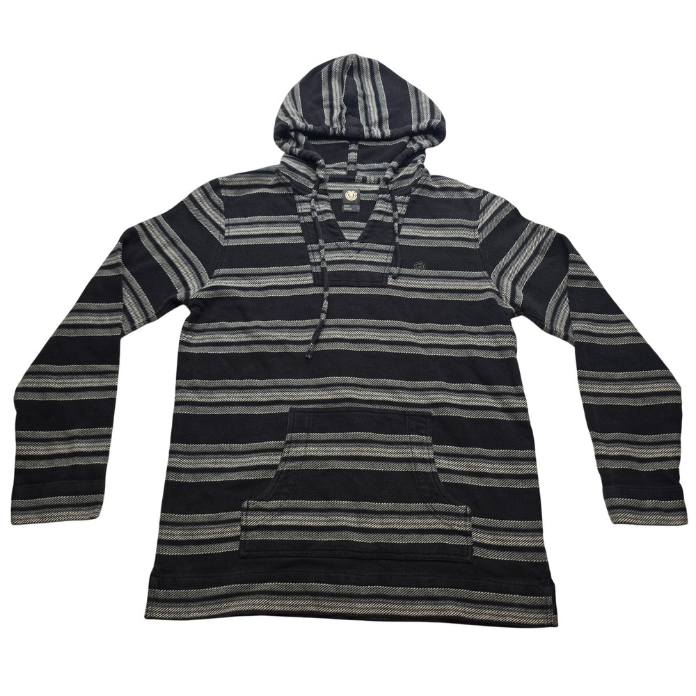 Element Baja Hoodie Striped Woven Pullover Black Gray Mens L Boho Grunge